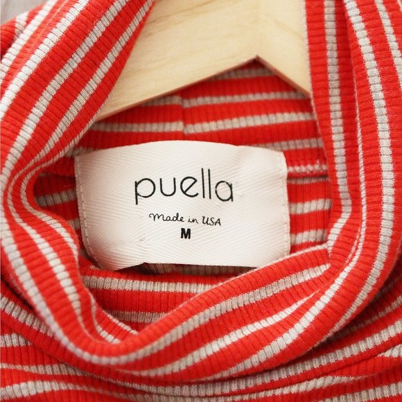 Anthropologie Anthro Puella Mock Neck Rib Orange Striped Swing Tank Tunic Top M - Picture 5 of 14